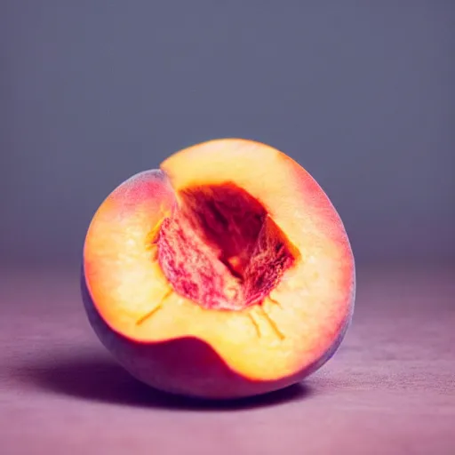 Image similar to a macro photo of a round peach's dry hairy skin, hyper realistic, hyper detailed, 35mm, very grainy film, pink volumetric studio lighting, bokeh, black background award winning shot, vogue magazine, cinematic, 8k, very closeup, elegant, tender, pastel