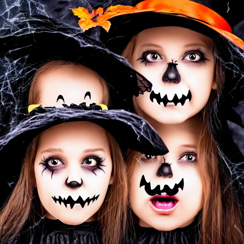 Image similar to an up close macro style photo of a halloween witch cute character face sticker, 4 k, magazine photo, spooky background, 8 k,