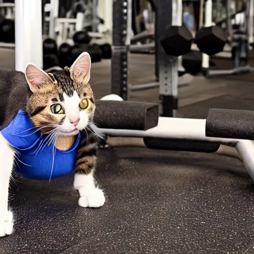 Prompt: a cat working out at the gym