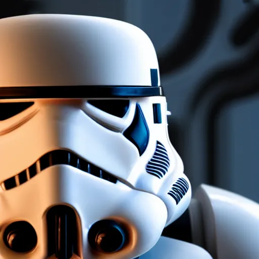 Image similar to stormtrooper in starcraft, splash art, movie still, detailed face, photorealistic facial features, cinematic lighting, dramatic, octane render, long lens, shallow depth of field, bokeh, anamorphic lens flare, 8 k, hyper detailed, 3 5 mm film grain