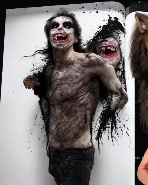 Prompt: David Kessler transforming into a wolf+An American werewolf in London+Photorealistic+Rick Baker style Makeup and Prosthetics+Studio Lighting+Hyperreal