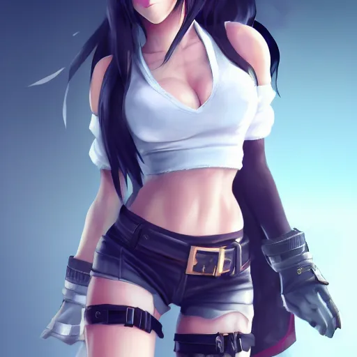 Image similar to head to toe shot of tifa lockhart by wlop, rossdraws, mingchen shen, bangkuart, sakimichan, yan gisuka, jeongseok lee, artstation, 4k