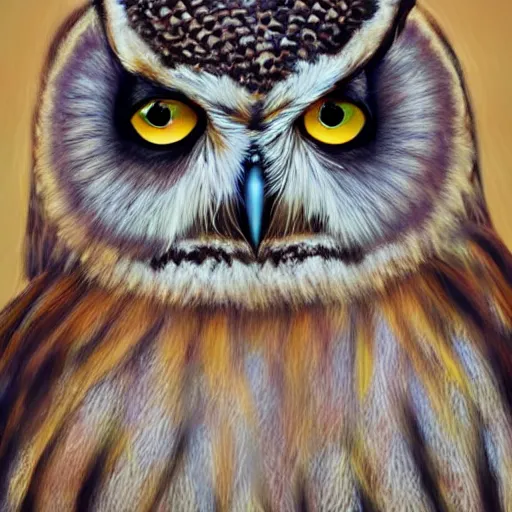 Image similar to beautiful furry owl portrait, furry girl owl