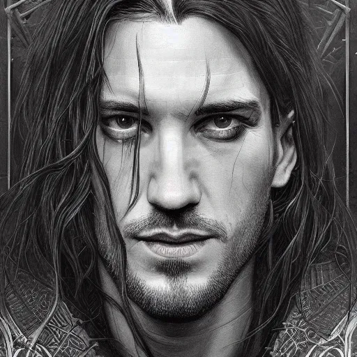 Prompt: a portrait of john frusciante as a wizard, upper half portrait, urban motifs, intricate, elegant, highly detailed, digital painting, trending on artstation, concept art, smooth sharp focus, illustration, art by artgerm and greg rutkowski