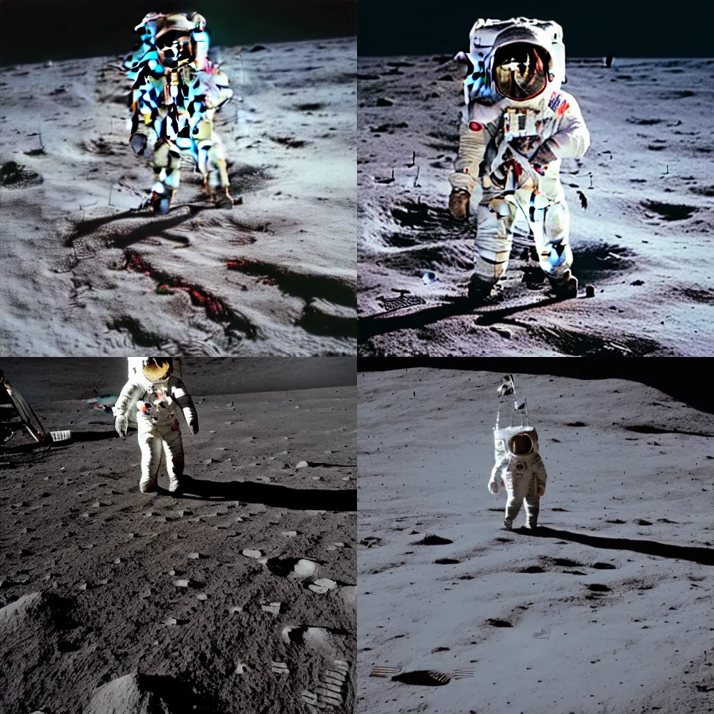 Prompt: An astronaut walking on the moon , news footage , professional shot , dslr