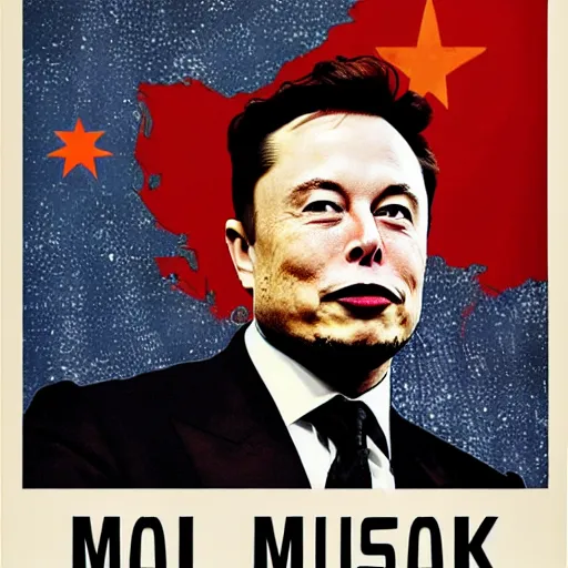 Image similar to elon musk in a north korean socialist propaganda poster