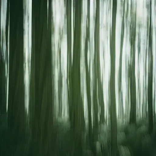 Image similar to long exposure photograph of eucalyptus trees, strong wind, soft focus, back light, mamiya, photographed by uta barth