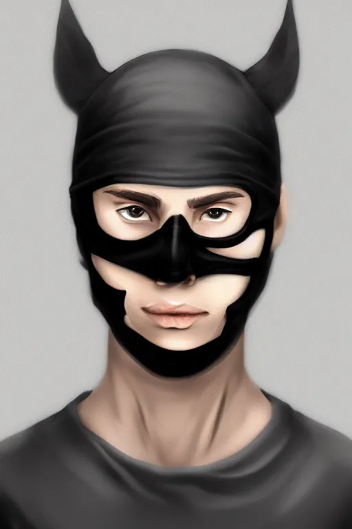 Prompt: hyper realistic digital art portrait of a young rogue thief wearing a black mask.