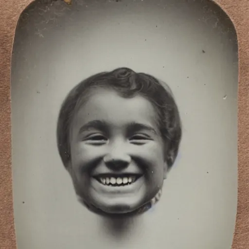 Image similar to an old worn photograph of a smiling disembodied face