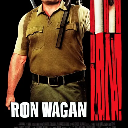 Image similar to High quality movie poster of Ron Swanson as Rambo, red sweatband