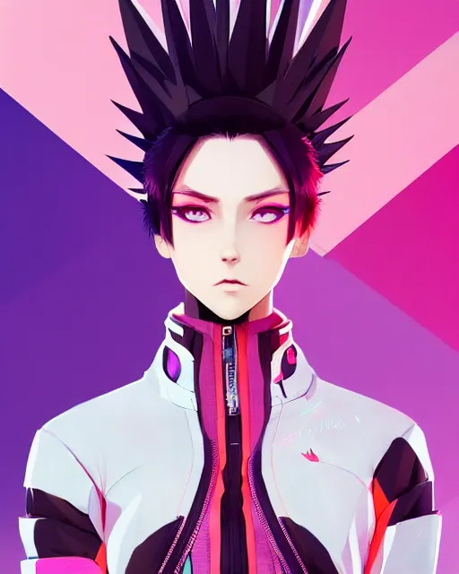 Image similar to poster woman with futuristic streetwear and spiky hair, colourful, pretty face, intricate eyes, elegant, Anime by Kuvshinov Ilya, Cushart Krentz and Gilleard James, 4k, HDR, Behance Trending on artstation, award winning