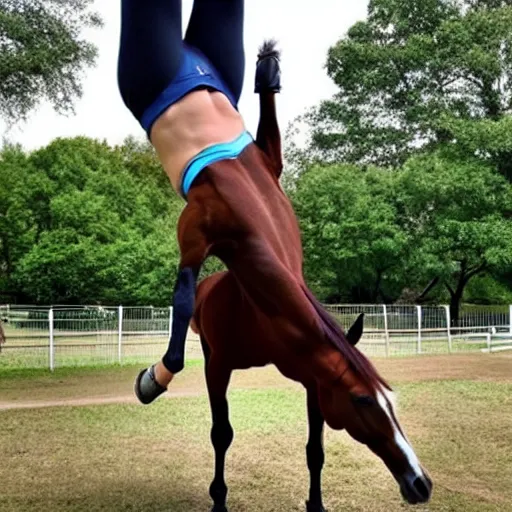 Prompt: horse headstand