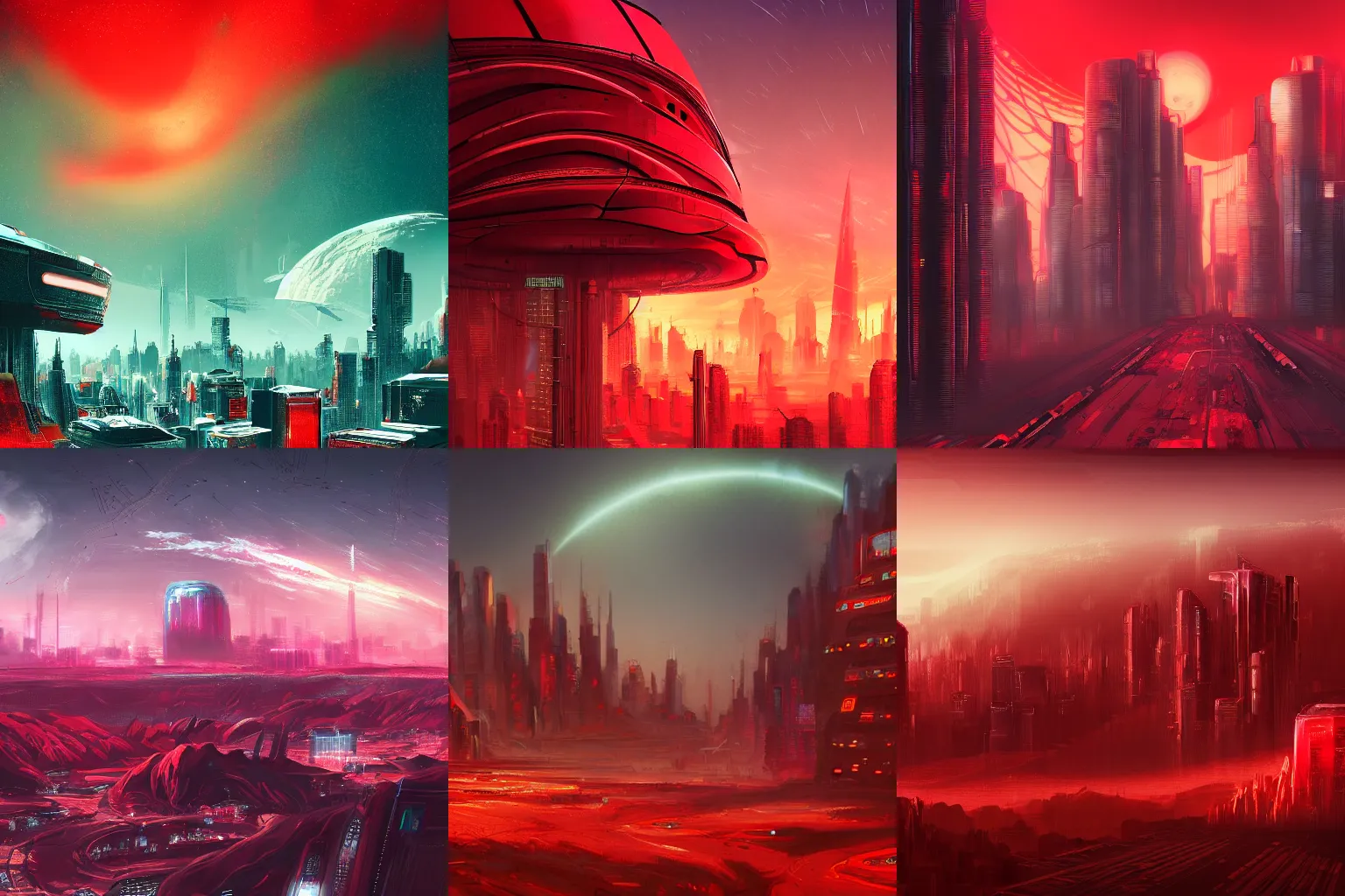 Prompt: a red alien landscape with a cyberpunk city, cosmos sky, trending on artstation-W 1024