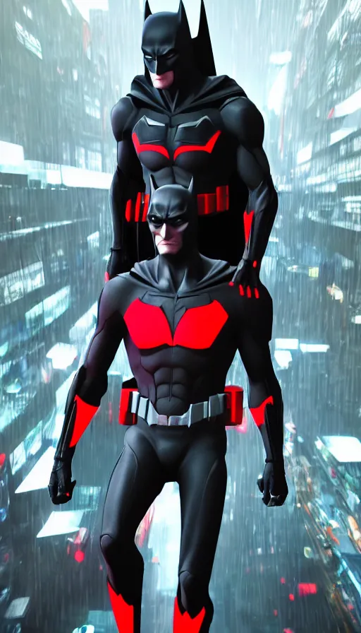 Image similar to :a portrait of KEANU REEVES as Batman Beyond+MOVIE screenshot+2023+UNREAL ENGINE 5+4K UHD IMAGE+Stunning LIGHTING+Stunning SHADERS+SUBSTANCE PAINTER