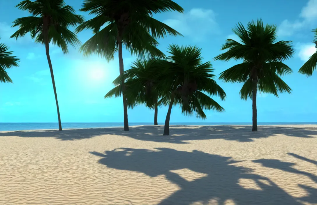 Image similar to on the beach, afternoon, unreal engine rendering, with light and shadow