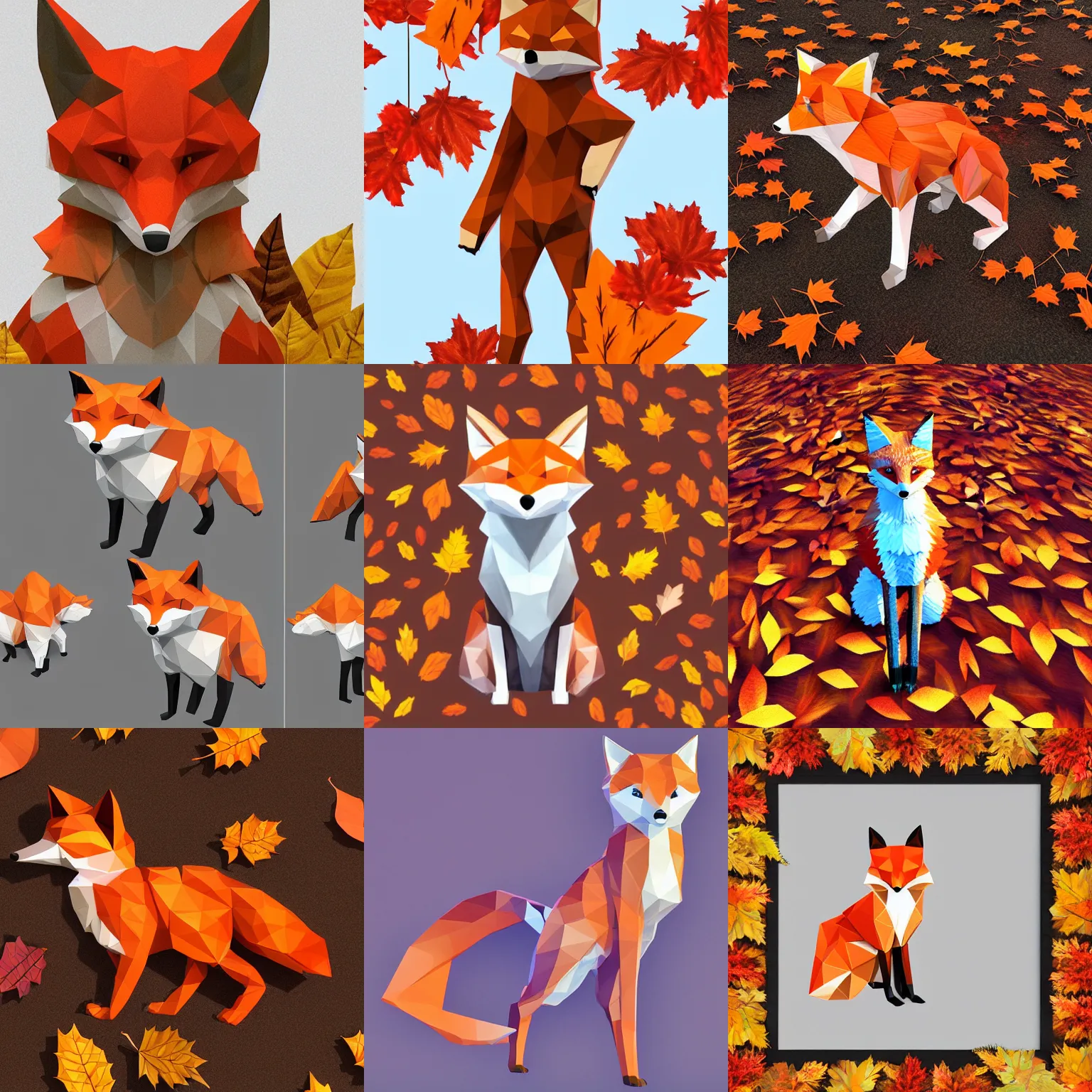 Image similar to super detailed lowpoly fox standing on hyper detailed lowpoly autumn leaves autumn leaves autumn leaves autumn leaves