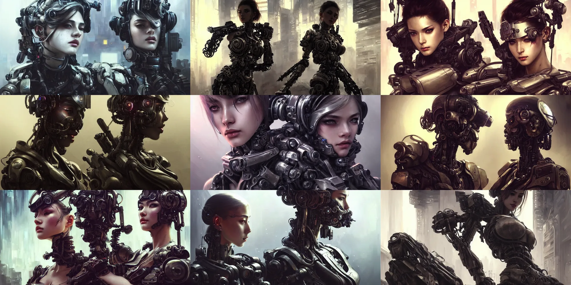 Prompt: ultra realistic beautiful alluring tactical cyborg team techno art, gorgeous face and figure, dramatic poses, in post apocalyptic cyberpunk tokyo, sci - fi, fantasy, intricate, elegant, highly detailed, digital painting, artstation, concept art, smooth, sharp focus, illustration, beautiful light and shadows, art by artgerm and tian zi and alphonse mucha