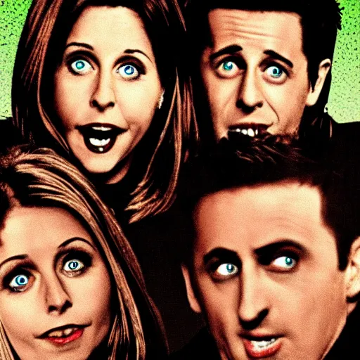 Image similar to friends tv serie as an horror movie poster, creepy, scary, dark