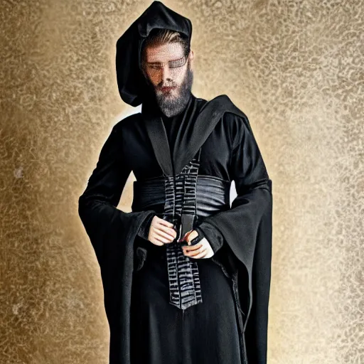 Prompt: fashion photo of goth obiwan kenobi