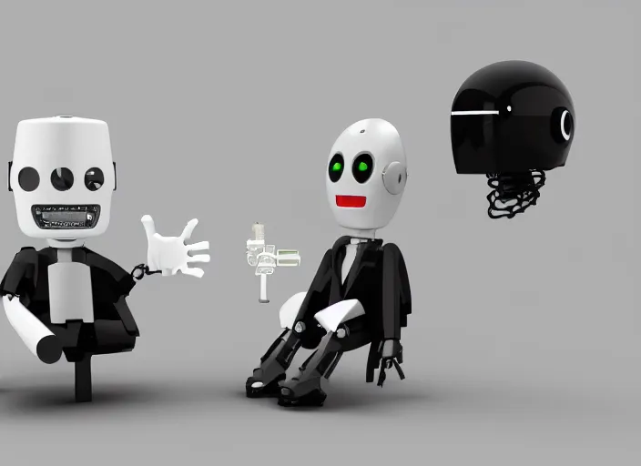 Image similar to A severed head and a Robot, business meeting