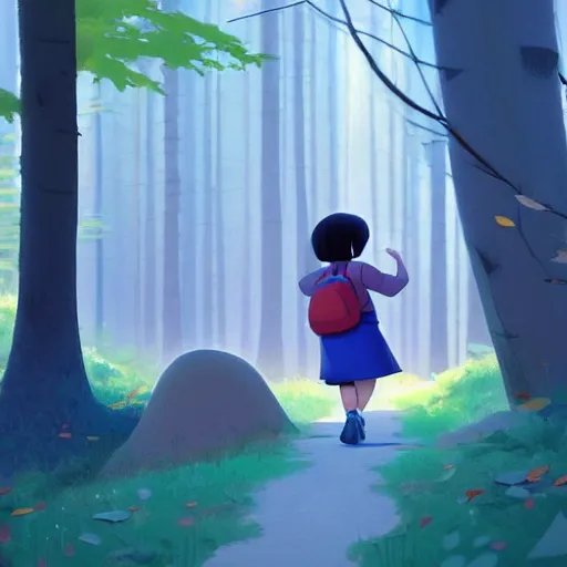 Image similar to goro fujita ilustration dora the explorer with blue clothes, walking through the forest, painting by goro fujita, sharp focus, highly detailed, artstation