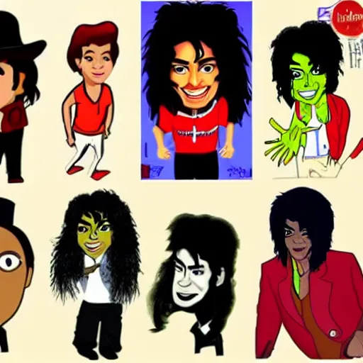 Image similar to michael jackson in several different cartoon styles