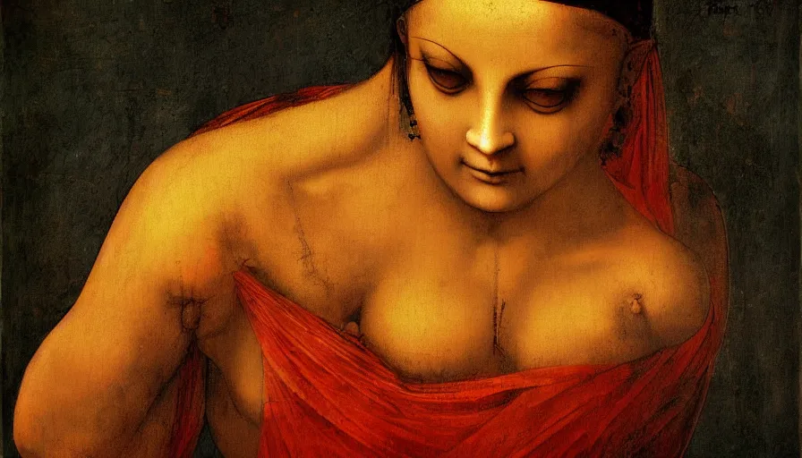 Prompt: kali by leonardo da vinci, oil painting, classical painting, digital art, vivid colors, romanticism, sharp focus