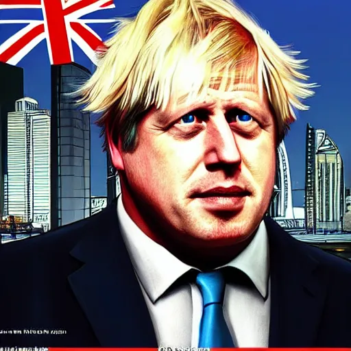 Prompt: Boris Johnson in gta cover art, lots of detail, ultra HD