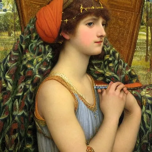 Image similar to beautiful painting by godward, john william of a stunning, beautiful, young kurdish princess, portrait, elegant, incredibly intricate, romanticism, stunning eyes, slender body, wearing beautiful jewelry, award winning art