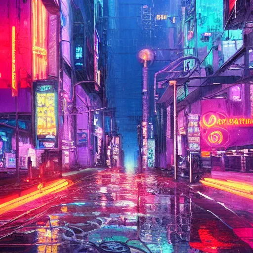 Image similar to an impressionist oil painting of a cyberpunk city with a lot of neon signs, highly detailed, texture, masterpiece, trending on artstation, pink, purple, huge scale, beautiful