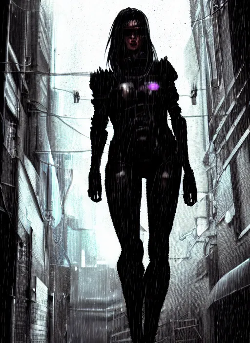 Prompt: cyberpunk woman, raining, in an alley at night back lit, by webang111 and Maciej Kuciara and Ilya Kuvshinov, trending on artstation, 8k, Intricate, Unreal Engine