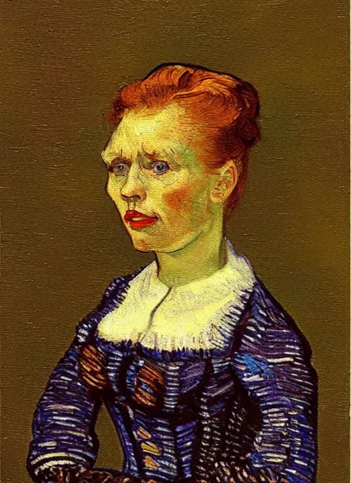 Image similar to lifelike oil painting portrait of belle by van gogh