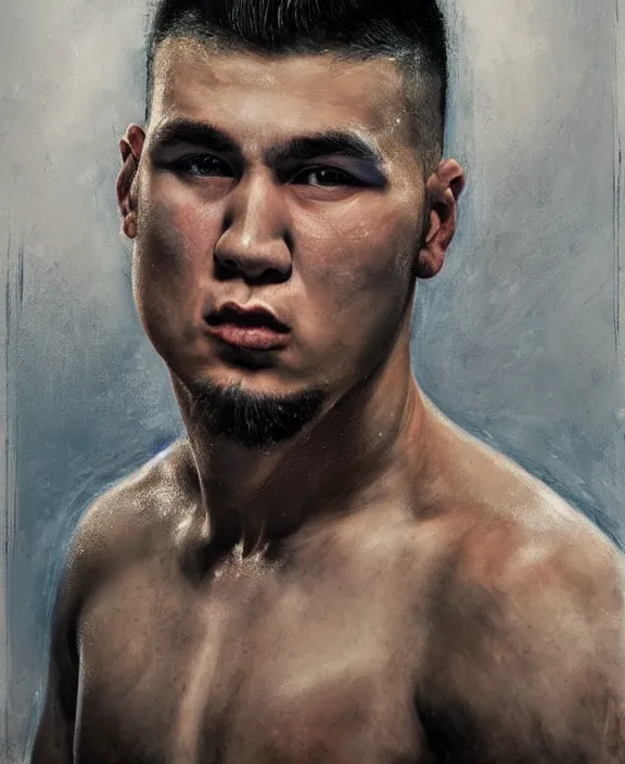 Prompt: ! dream portrait of a handsome young tejano mma fighter, art by denys tsiperko and bogdan rezunenko, hyperrealism