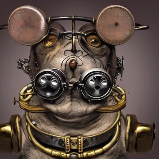 Image similar to a rat with steampunk googles, by HR Giger