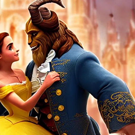 Prompt: emma watson in the classical disney animation movie the beauty and the beast, detailled face, disney