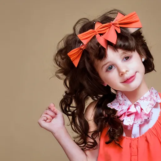 Prompt: 1girl 😮 ascot bare_shoulders bow brown_eyes brown_hair close-up floral_background frilled_bow frilled_hair_tubes frills hair_between_eyes hair_bow hair_tubes long_hair orange_ascot pink_background red_bow shirt sleeveless sleeveless_shirt solo