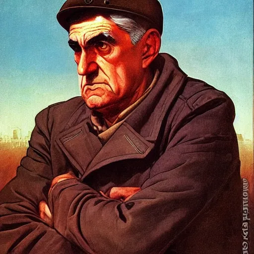 Prompt: soviet propaganda of communist peasant robert mueller, by j. c. leyendecker, bosch, and beksinski