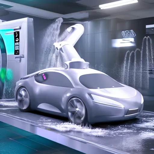 Image similar to robotic car wash of the future, hyper realistic, 4k, 8k, cinematik