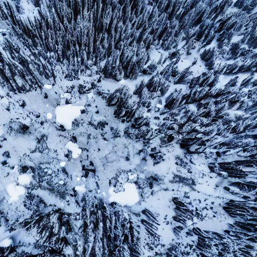 Image similar to aerial perspective frostpunk wood resources, a lot of snow, coast, abandoned