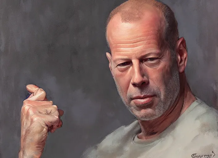 Image similar to a highly detailed beautiful portrait of bruce willis, by gregory manchess, james gurney, james jean