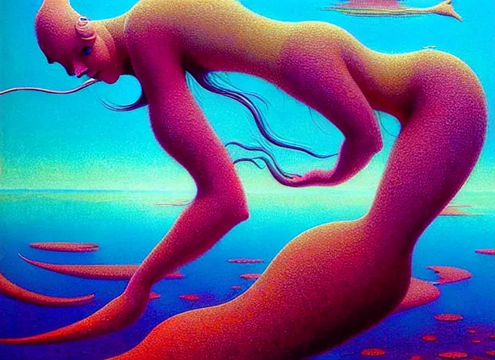 Image similar to beautiful extreme closeup photo in style of frontiers rendered in octane 3d mermaids flow through the water with ease, fashion magazine September retrofuturism edition, , Edward Hopper and James Gilleard, Zdzislaw Beksinski, Steven Outram, highly detailedrich deep colors. rich deep colors. Beksinski painting, art by Takato Yamamoto , Wayne Barlowe. masterpiece. rendered in blender, ultra realistic, smooth shading, ultra detailed, high resolution, cinematic, unreal 6