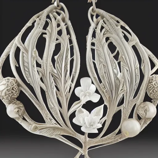 Image similar to hyperrealistic botanical artnouveau construction rene lalique jewelry