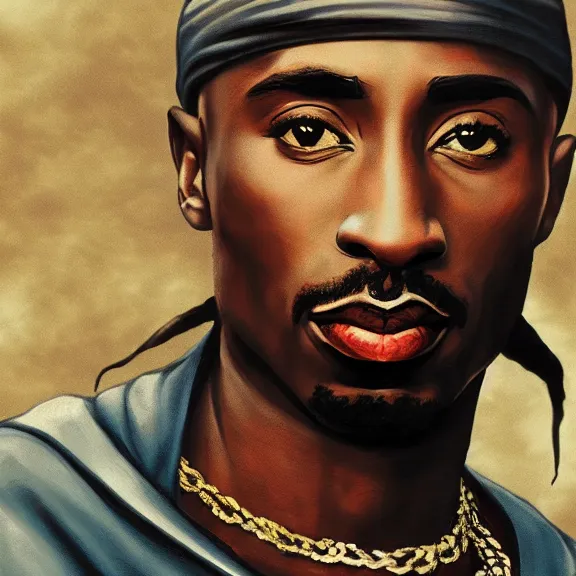 Prompt: tupac shakur art nouveau matte painting, highly detailed,