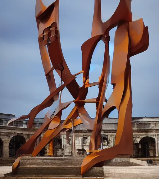 Image similar to to fathom hell or go angelic, just take a pinch of psychedelic. Sir Anthony Caro's colossal sculptural installation on a distant planet in a distant future