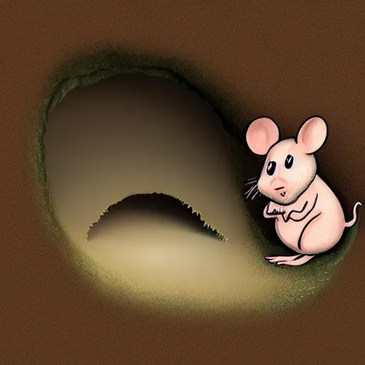 Image similar to little fat mouse living in a hole watching tv, digital art