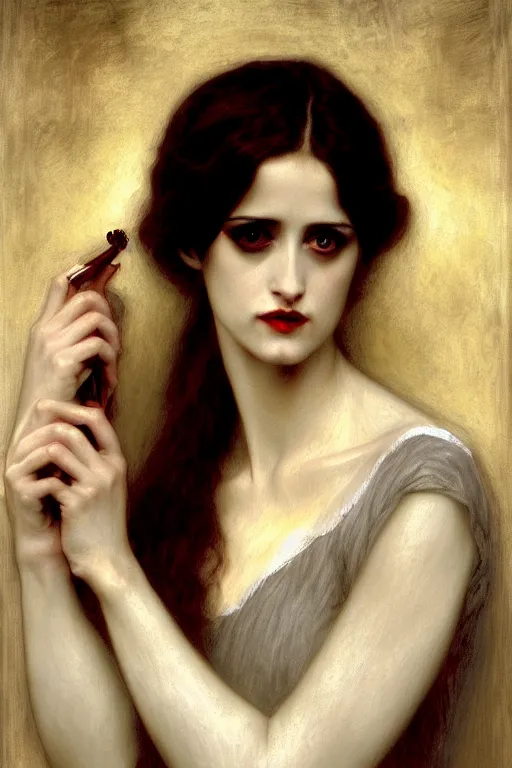 Image similar to victorian vampire eva green painting by rossetti bouguereau, detailed art, artstation