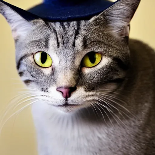 Prompt: cat with a hat, eyes are that of a galaxy