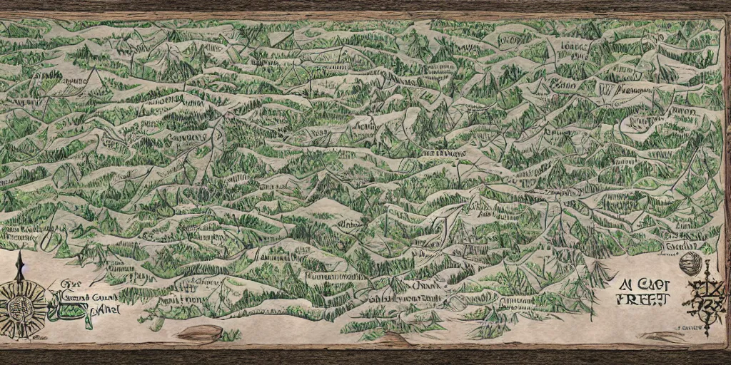 Prompt: A hand drawn map of the great forest