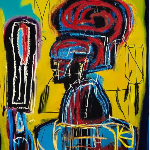 Image similar to A extremely highly detailed majestic hi-res beautiful immaculate head and shoulders painting of a strong black african man by Jean-Michel Basquiat, 8k, high textures, hyper sharp, insanely detailed and intricate, super detailed, 4k HDR high quality