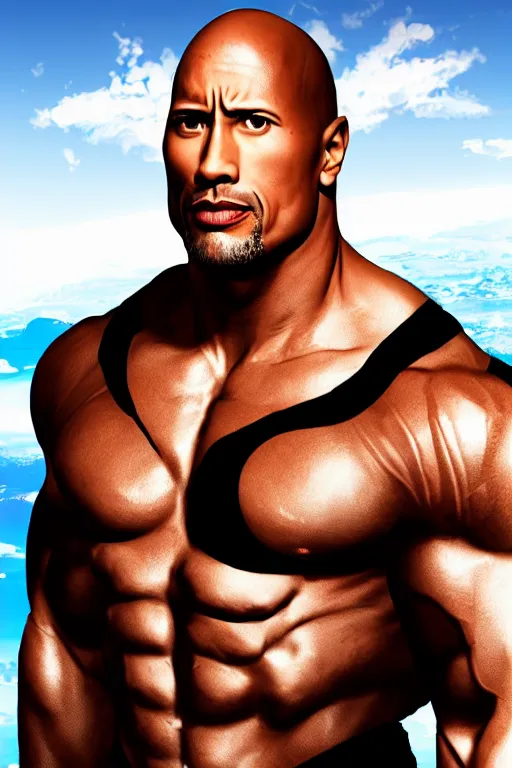 Prompt: Portrait of Rock Dwayne Johnson as hololive vtuber anime girl